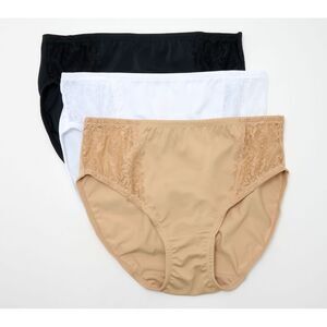 Breezies Women's Plus Sz Panties 1X Hi-Cut Briefs w Lace Trim Tan/Beige A640099